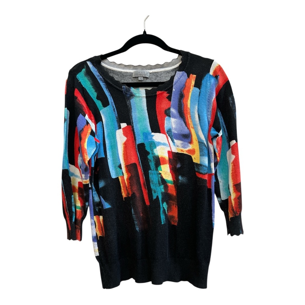 Joseph A Multicolor Abstract Crew Neck Sweater